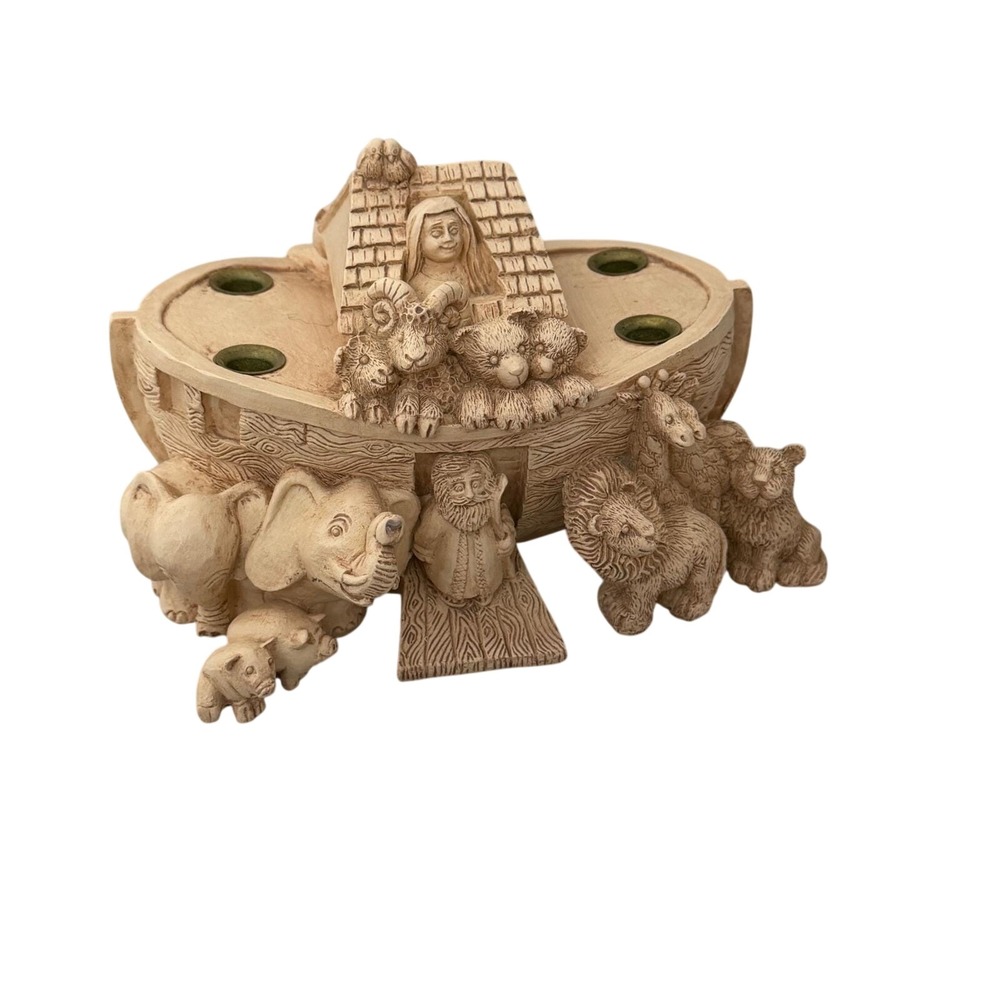 Abbey Press Noahs Ark Candle Holder  Beige Resin Advent Animals 70378-5